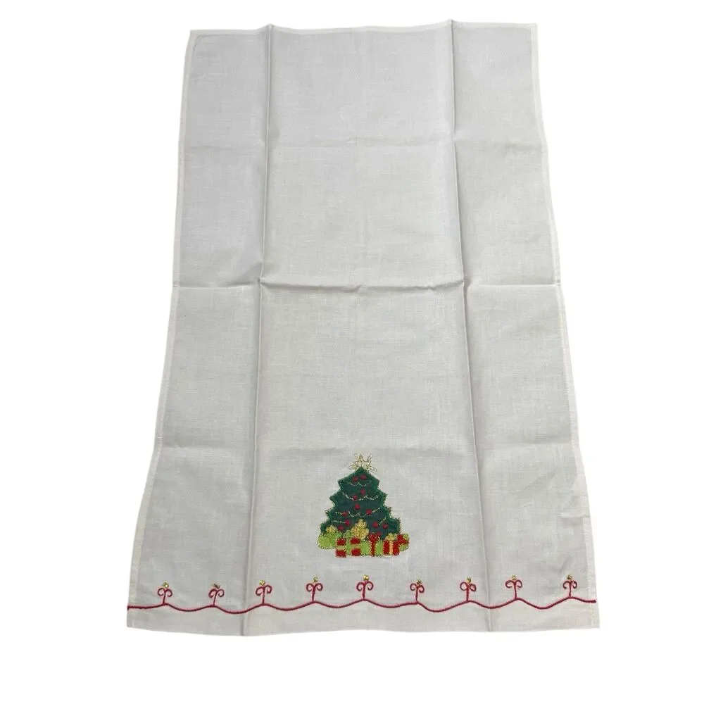 Vintage Lillian Vernon Christmas Tree Applique Tea Towels Set of 2 Guest Hand